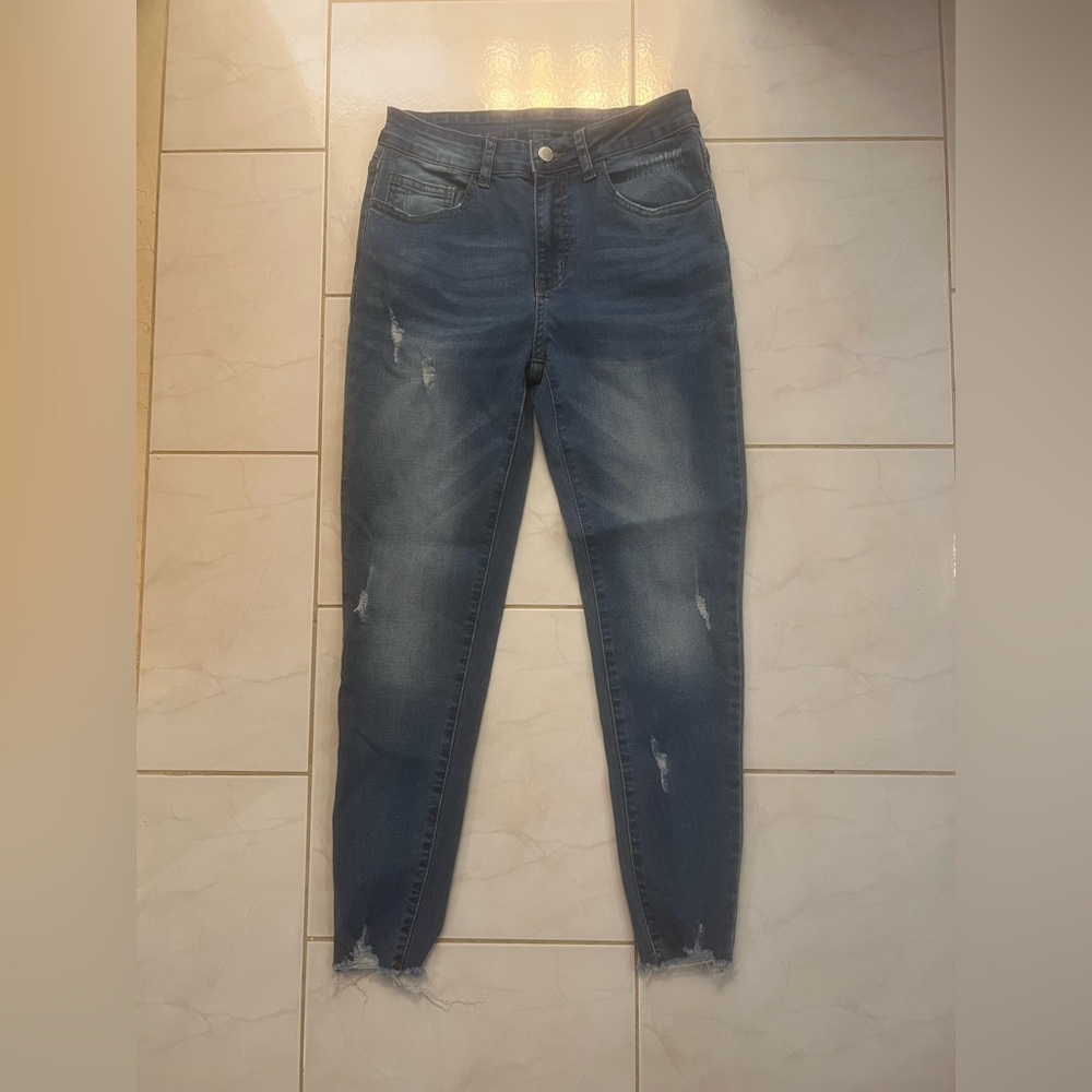 Shein Women's Blue Distressed Ripped 5 Pocket Jeans